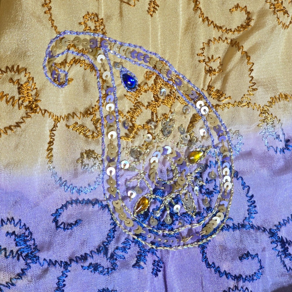 Speed Limit NYC Womens 3X Silk Tunic Top Yellow Purple Embroidered Sequin Boho - Picture 6 of 12